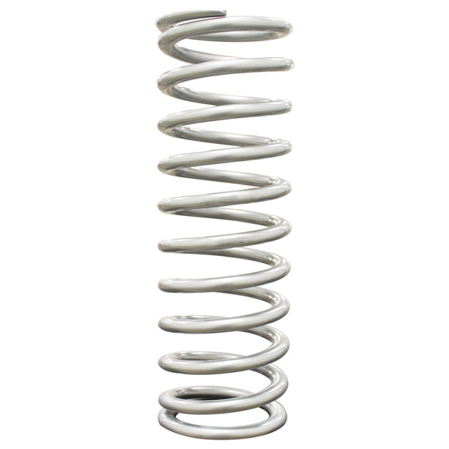 QA1 2-1/2 inch ID high travel coilover spring, 14 inches long, silver powder-coated, rated 250 lbs/in for automotive suspension