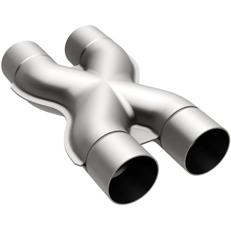 MagnaFlow Smooth Trans X 3/3 X 14 stainless steel X pipe for automotive exhaust systems with polished finish.
