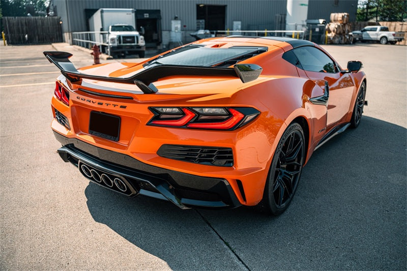 Corvette C8 Z06 3-inch valved cat-back exhaust system by CORSA Performance, showing muffler delete track system without tips.