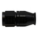 DeatschWerks 8AN female swivel straight hose end fitting with PTFE liner and olive insert, anodized matte black finish.