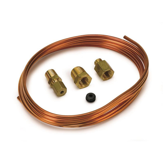 AutoMeter 6-foot copper tubing for gauges, 1/8 inch diameter, shown coiled and ready for installation in automotive applications.