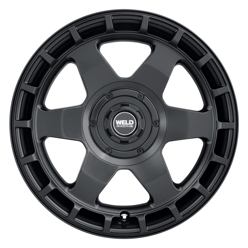 Weld Off-Road Ridge 17x9 satin black cast wheel with 5x114.3/5x127 bolt pattern, ET-12 offset, 78.1mm center bore.