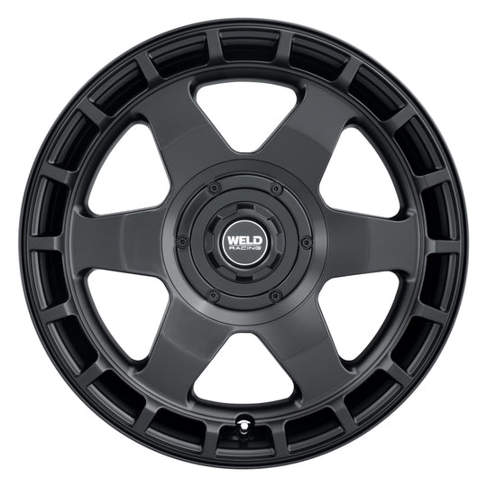 Weld Off-Road Ridge 17x9 satin black cast wheel with 5x114.3/5x127 bolt pattern, ET-12 offset, 78.1mm center bore.