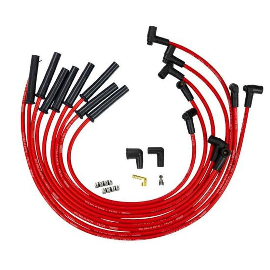 Moroso GM BBC 366-454 HEI-style spark plug wire set with red 8mm multi-angle wires for Ultra 350 engines, without coil-in-cap