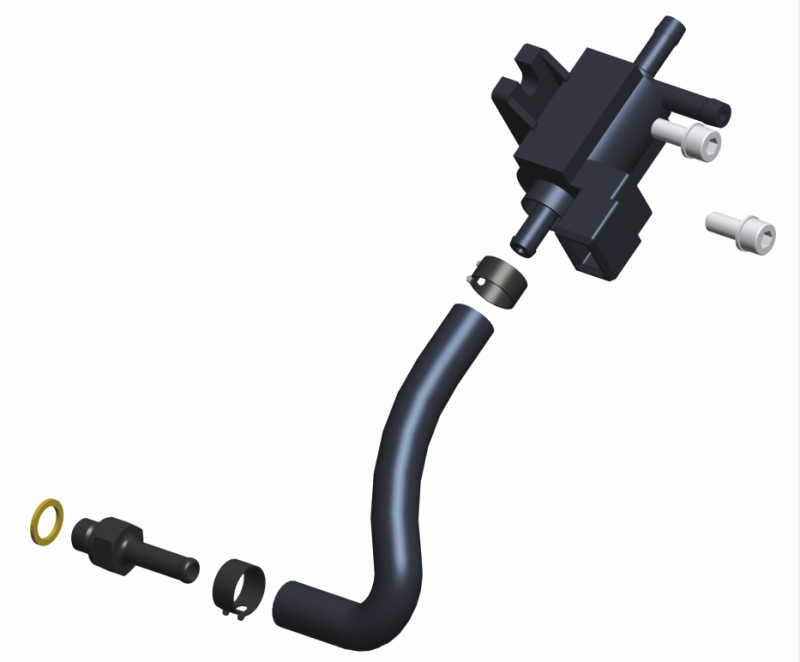 BorgWarner Boost Control Solenoid Valve (BCSV) kit for EFR boost controllers, shown with hoses and electronic components.