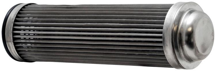K&N 1.688-inch OD x 5.625-inch fuel and oil inline filter with 100-micron screen for automotive filtration.