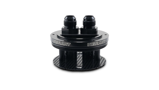 Vibrant 2-Port Catch Can Lid Assembly for oil catch cans, shown with black finish and multiple connection ports.