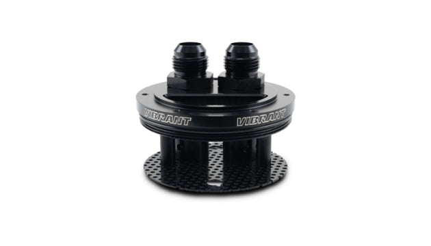 Vibrant 2-Port Catch Can Lid Assembly for oil catch cans, shown with black finish and multiple connection ports.