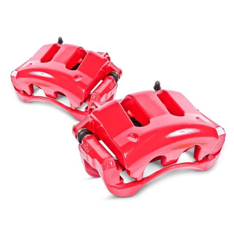Pair of PowerStop red front brake calipers for Chevrolet Corvette 2006-2013, performance brake calipers with a bold red finish.