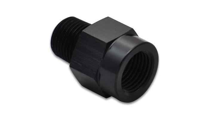 Vibrant aluminum 1/8-inch male BSP to 1/8-inch female NPT adapter fitting, showcasing the metallic threaded ends and smooth surface.