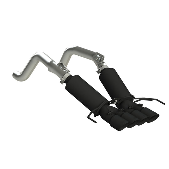 MBRP catback exhaust system for 2014-2019 Chevy Corvette V8 6.2L with black finish and quad dual wall tips, side view image