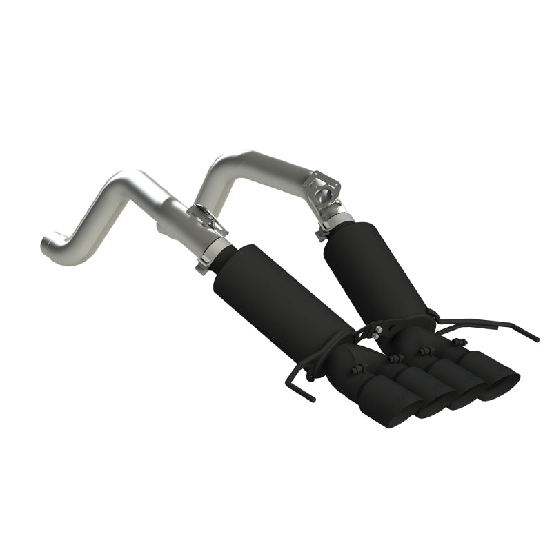 MBRP catback exhaust system for 2014-2019 Chevy Corvette V8 6.2L with black finish and quad dual wall tips, side view image