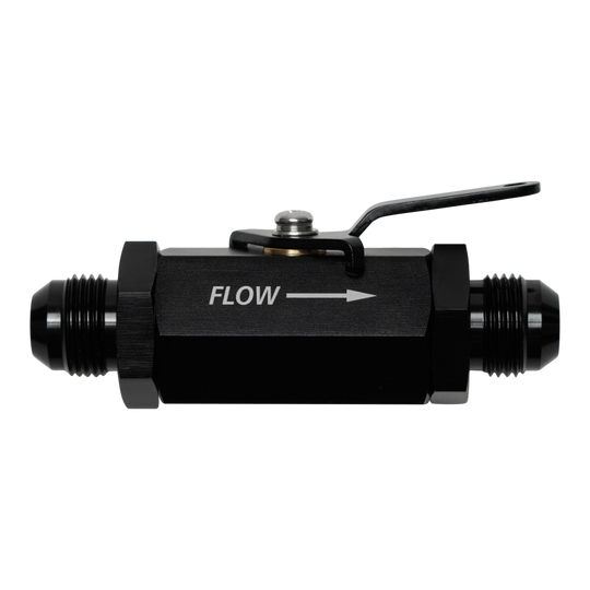 DeatschWerks 6AN shutoff valve used in automotive fuel systems, featuring durable metal construction and precise control.