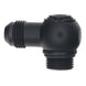 DeatschWerks matte black 8AN ORB male to 8AN male flare low profile 90-degree swivel fitting for automotive applications