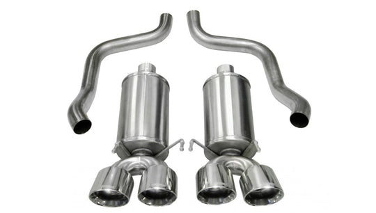 Polished CORSA Performance Corsa 2009-2013 Chevrolet Corvette C6 6.2L V8 axle-back exhaust system on the vehicle.