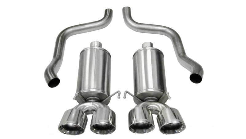 Polished CORSA Performance Corsa 2009-2013 Chevrolet Corvette C6 6.2L V8 axle-back exhaust system on the vehicle.