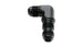 Vibrant black anodized -6AN bulkhead 90-degree elbow fitting for automotive or hydraulic fluid connections.