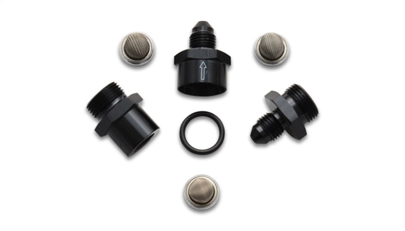Vibrant Inline Fuel/Oil Filter Set with three Size -8AN filters, designed for fuel filtration systems in automotive applications