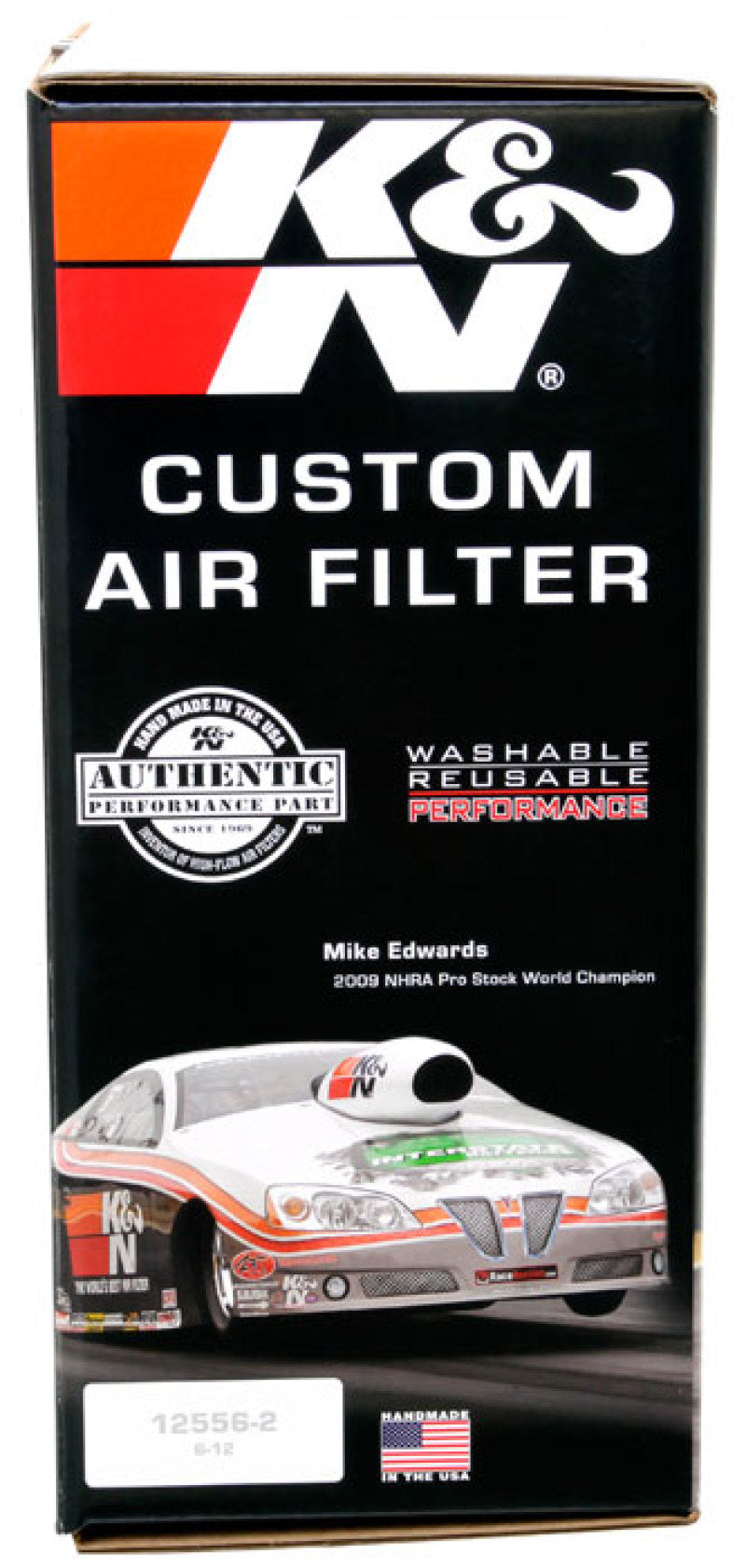 K&N Engineering 14-inch drop-in air filter with inner wire for vehicle filtration, featuring a durable cotton media and metal frame.