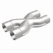 MagnaFlow Smooth Trans X 2.5-inch stainless steel X pipe for automotive exhaust systems, showing the polished metal and pipe design.