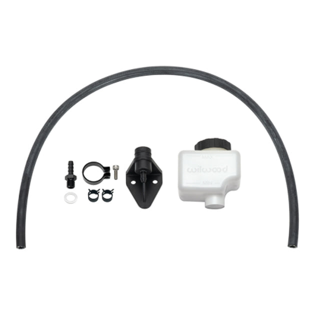 Wilwood brake master cylinder remote reservoir kit with 7oz capacity and fittings for automotive braking systems.