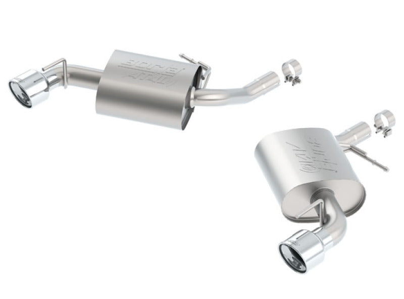 Borla axle-back exhaust system for 2016-2017 Chevy Camaro 3.6L V6 with single split rear exit, chrome finish and dual exhaust tips