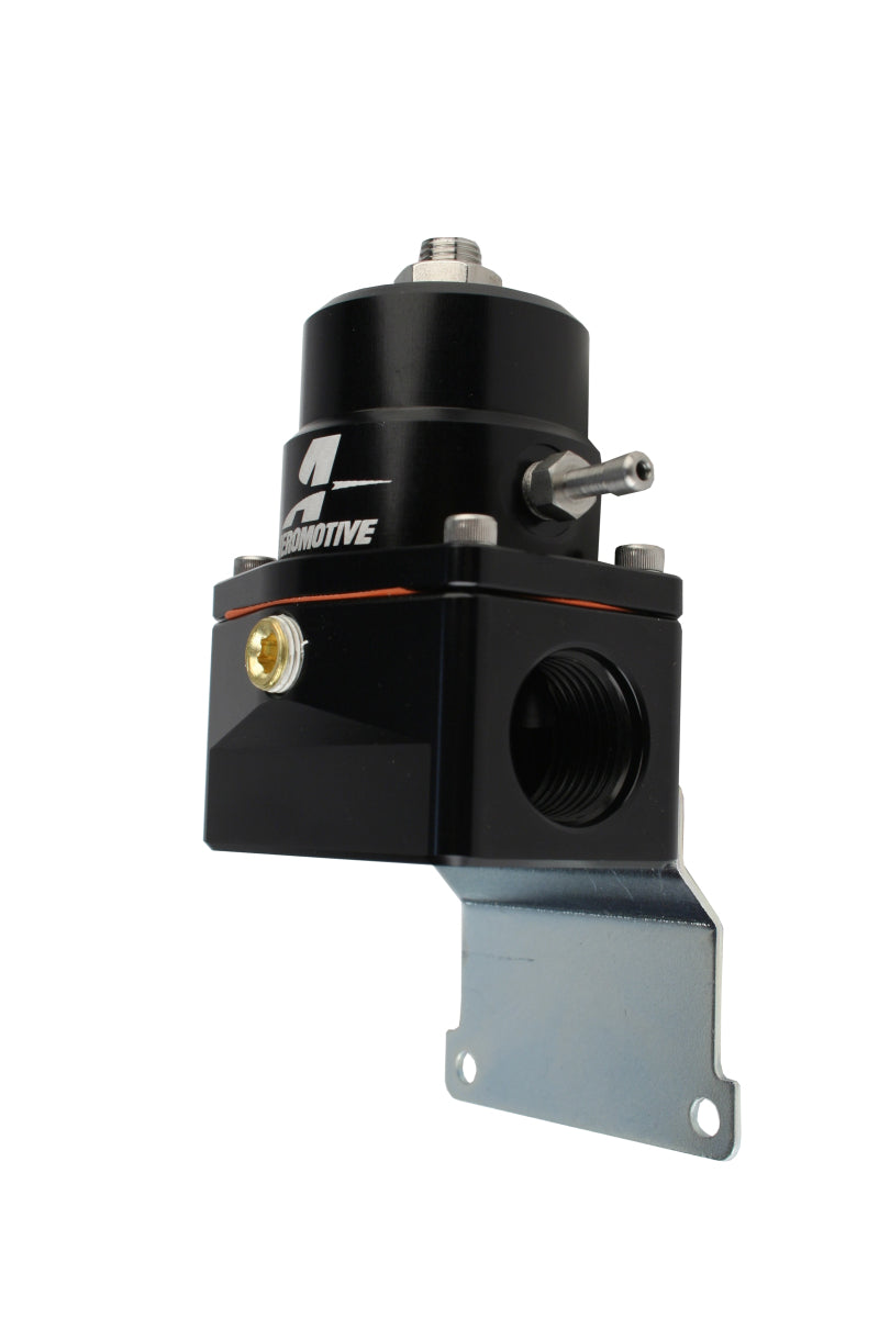 Aeromotive black adjustable EFI fuel pressure regulator with dual -10 inlet and -6 return ports, designed for performance fuel systems.