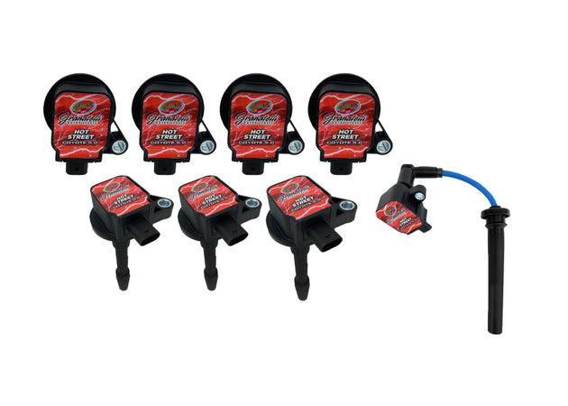 Granatelli Motor Sports ignition coil-on-plug wire connector kit for Ford 5.0L 4V hot street upgrade, includes coil packs and wires.