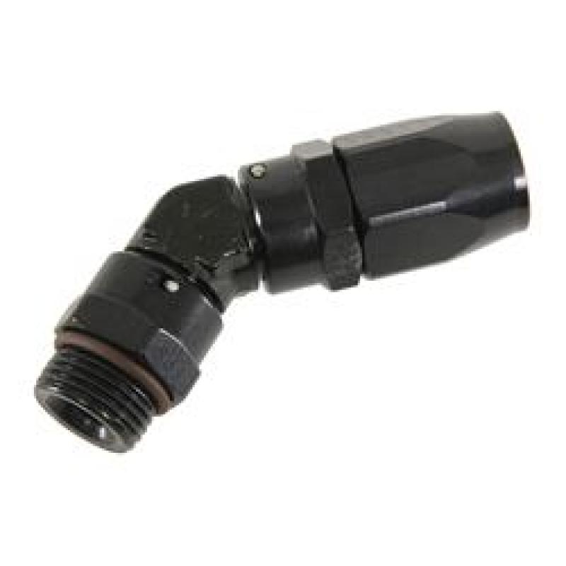Fragola black 6AN -6AN x 45-degree 3/4-16 hose end fitting, durable automotive fluid connection component.