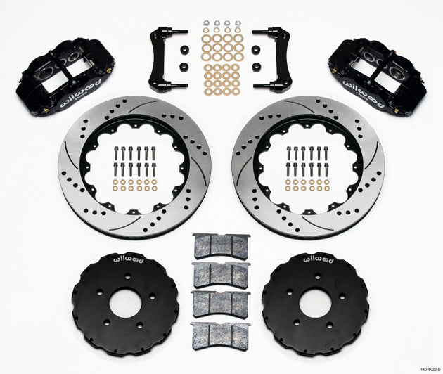 Wilwood Narrow Superlite 6R front hat kit with drilled rotors for 2005-up Corvette C6 big brake kit, showing the brake components.