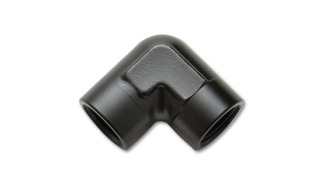 Vibrant 3/8-inch NPT female pipe coupler fitting showing a bright metal finish and threaded ends for plumbing connections.
