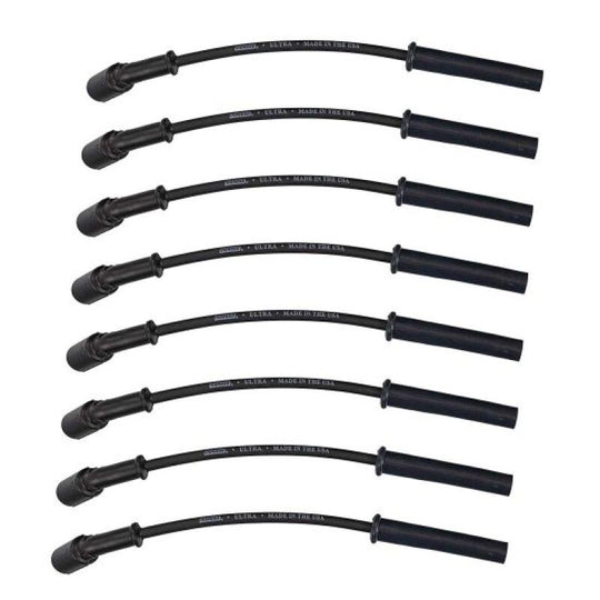 Moroso Ultra350 8mm multi-angle black spark plug wire set for GM LS/LQ 4.8 to 6.2L engines, automotive ignition components.