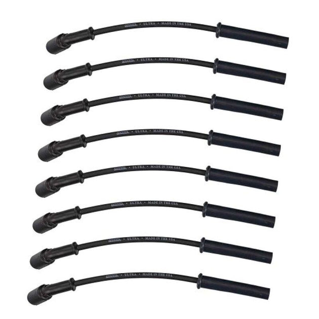 Moroso Ultra350 8mm multi-angle black spark plug wire set for GM LS/LQ 4.8 to 6.2L engines, automotive ignition components.