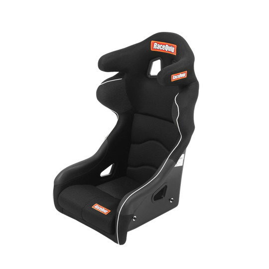 RaceQuip FIA containment racing seat in large size, black with side supports, designed for high-performance motorsport safety.