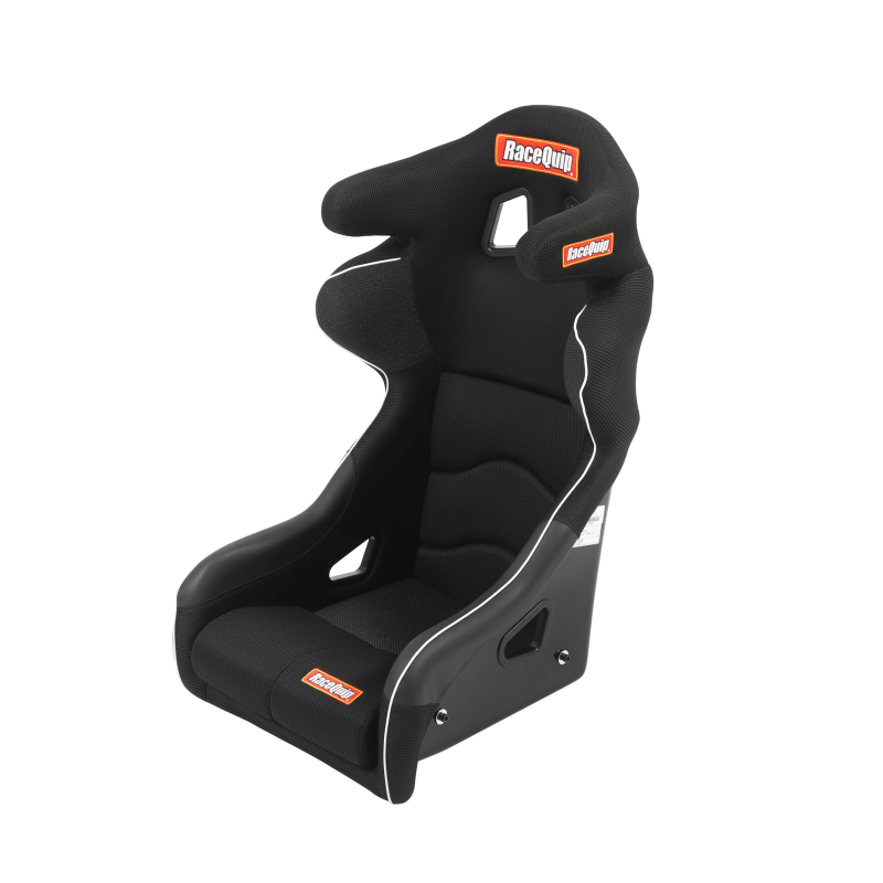 RaceQuip FIA containment racing seat in large size, black with side supports, designed for high-performance motorsport safety.
