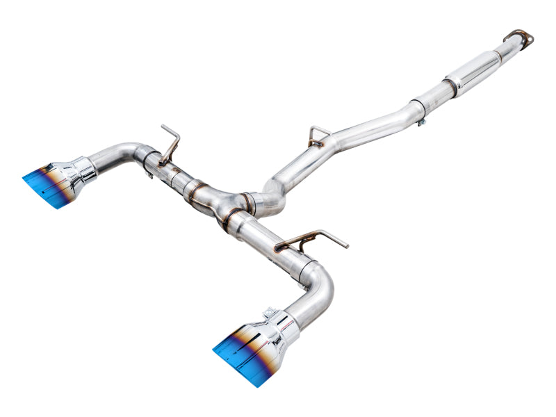 AWE Tuning Track Edition catback exhaust with vapor blue tips installed on a Subaru BRZ, Toyota GR86, Toyota 86, or Scion FR-S.