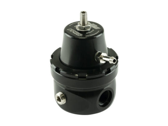 Turbosmart FPR6 Fuel Pressure Regulator for cars, featuring a black metal body and adjustable fittings.