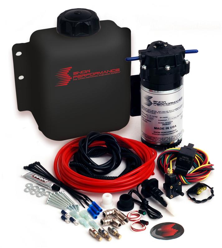 Snow Performance Gas Stage I Boost Cooler water meth kit with hoses and injection components for forced induction engines.