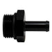 DeatschWerks 8AN ORB male to 5/16-inch barb fitting in anodized matte black with O-ring, designed for high-performance fuel systems.