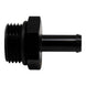 DeatschWerks 8AN ORB male to 5/16-inch barb fitting in anodized matte black with O-ring, designed for high-performance fuel systems.