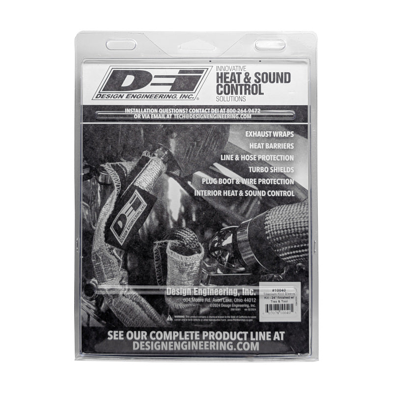 DEI Titanium 4-inch knit exhaust wrap sleeve, 24 inches long, designed for high-temperature exhaust system insulation.
