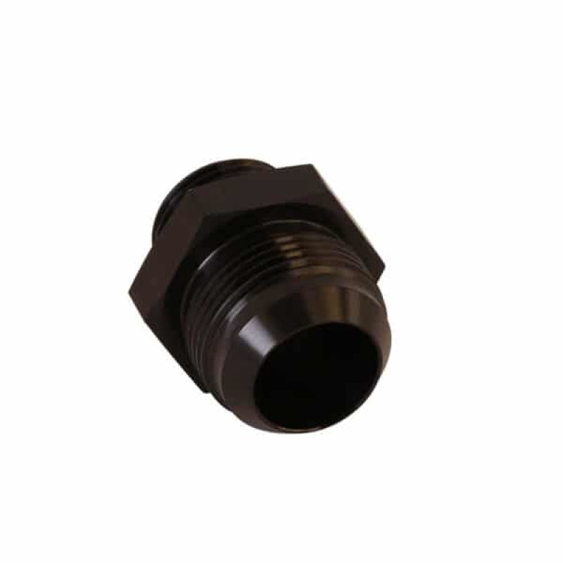 Aeromotive AN-12 ORB to AN-16 flare fitting showing the metal fittings with threaded and flare ends for automotive use