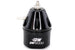 DeatschWerks DWR2000 black adjustable fuel pressure regulator with inlet and outlet fittings for automotive performance.