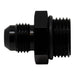 DeatschWerks matte black 8AN ORB male to 6AN male flare fitting with O-ring for fuel or oil line connections.