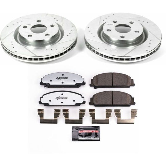 PowerStop Pontiac G8 front Z26 Street Warrior brake kit with performance brake rotors and pads installed.