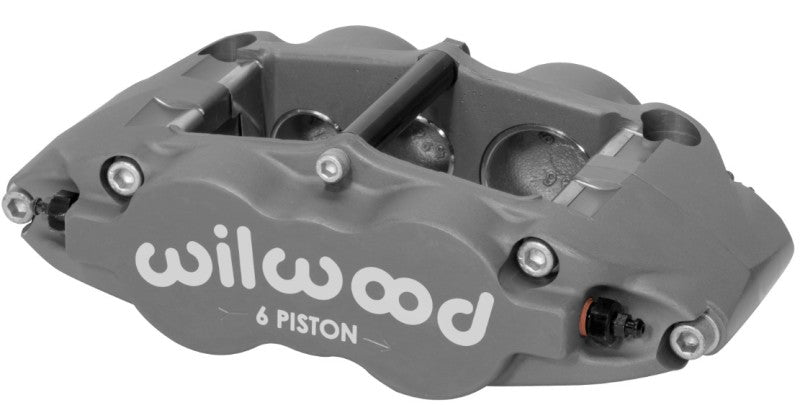 Wilwood Forged Superlite 6R-L/H brake caliper with 1.62/1.12/1.12-inch pistons and 1.25-inch disc for performance braking.