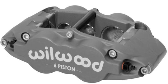 Wilwood Forged Superlite 6R-L/H brake caliper with 1.62/1.12/1.12-inch pistons and 1.25-inch disc for performance braking.
