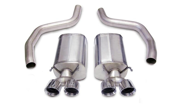 Polished CORSA Performance axle-back exhaust for 2006-2013 Chevrolet Corvette C6 Z06 7.0L V8 showing the shiny exhaust tips.