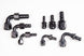 Radium Engineering 6AN 90-degree push-lock hose end fitting with black finish, designed for high-performance fuel and oil lines.