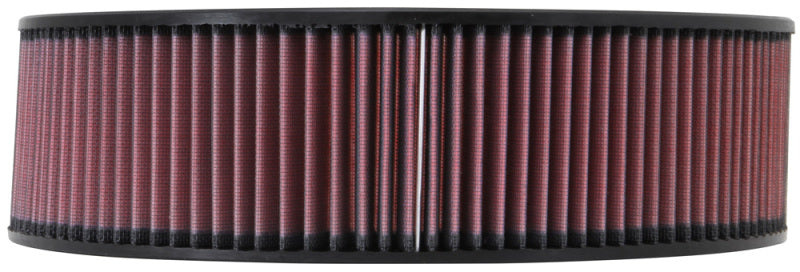 K&N Engineering custom round air filter with 14-inch diameter, 12-inch inner diameter, and 4-inch height for drop-in air filtration.